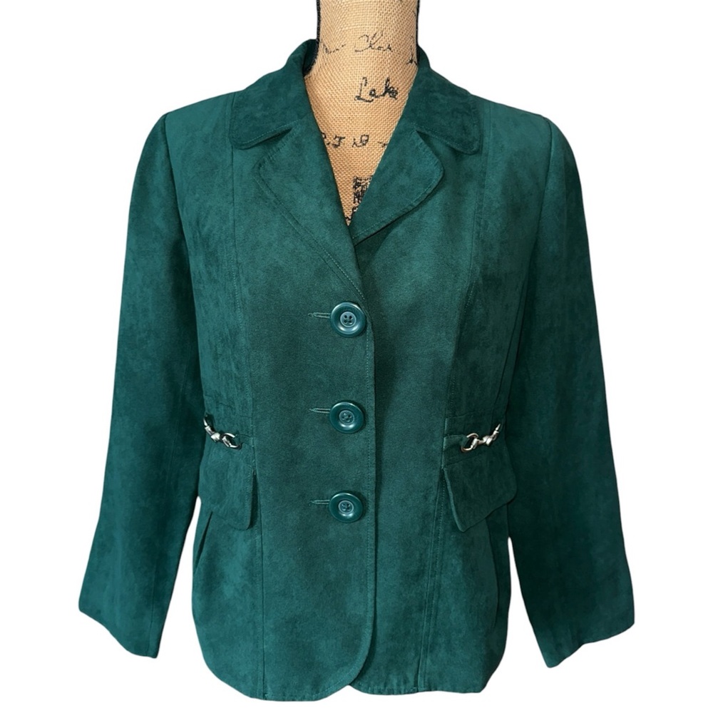 Studio Works Women’s Size 8 Green Faux Suede Padded Shoulder Blazer Jacket